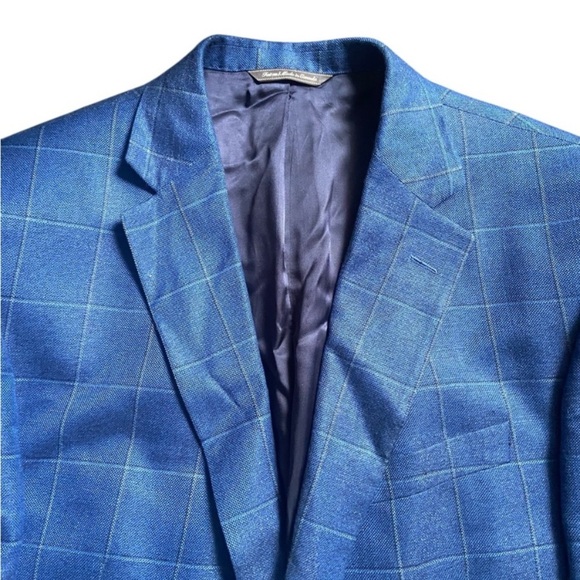 JACK VICTOR Mens 42 R Blue Plaid taly Wool Bamboo Blazer Sport Coat Suit Jacket - Picture 2 of 8